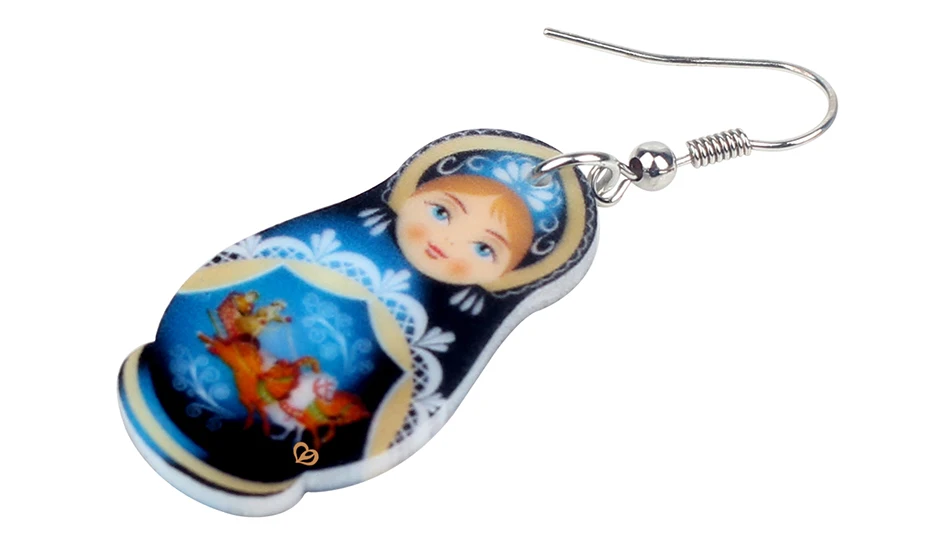 Bonsny Acrylic Cute Russian Doll National Culture Printing Earrings Drop Dangle Fashion Jewelry For Women Girls Teens Gift