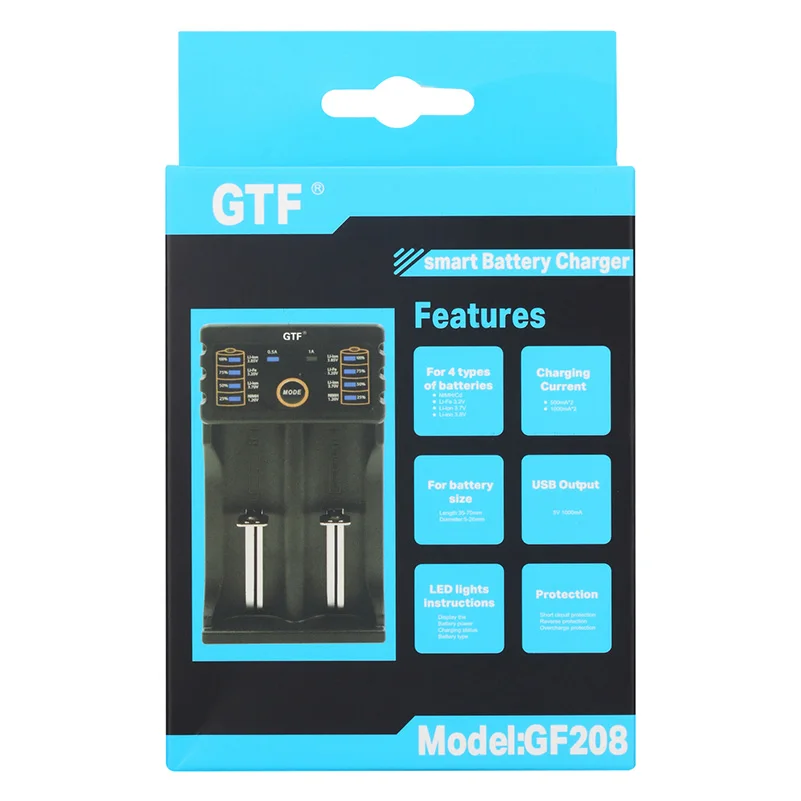 White GTF GF208 18650 зарядное устройство для 26650 16340 RCR123 14500 LiFePO4 1,2 в Ni-MH Ni-Cd 5 в 2A USB разъем для AAA AA 18650 ячеек - Цвет: White