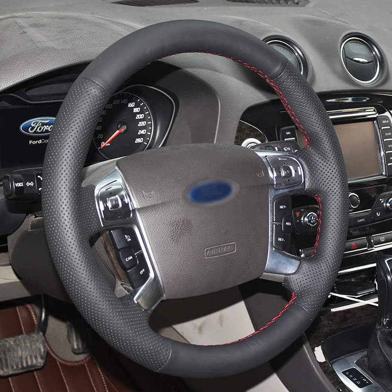 Чехол на руль автомобиля BANNIS прошитый вручную из черной кожи для Ford Mondeo 2007 2012