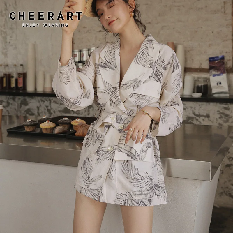Льняное Хлопковое платье-блейзер Cheerart с длинным рукавом Повседневное платье на