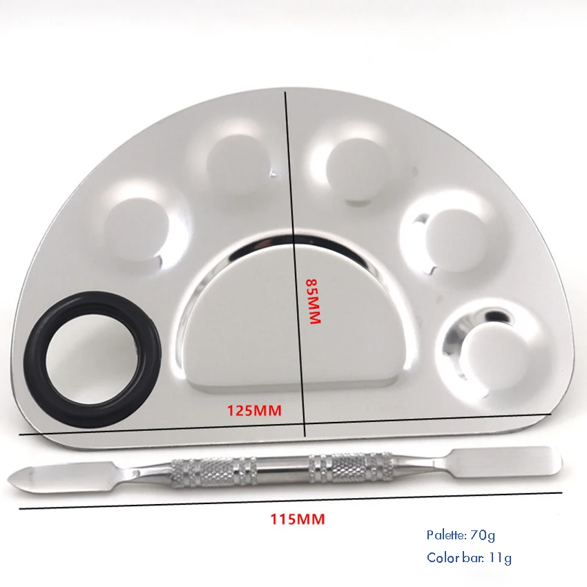 1 Set Semicircle Stainless Steel Watercolor Paint Palette Tray+Toner Bar, 6 Wells with Thumb Hole Artist Paint Tray Palette