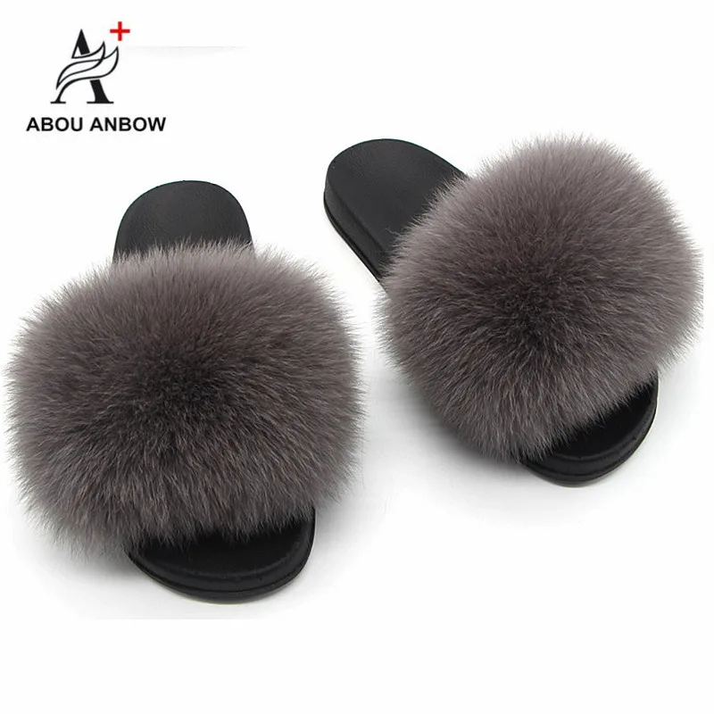 Женские меховые тапочки женские шлепанцы с искусственным лисьим мехом домашние