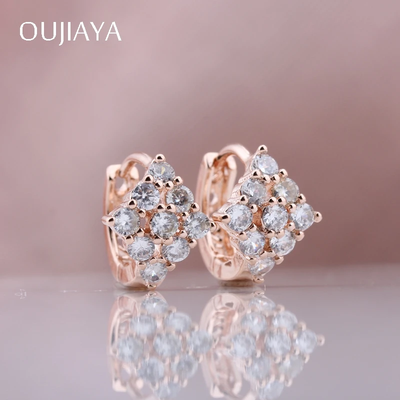 

OUJIAYA New White Water Drop Dangle Earrings 585 Rose Gold Women Fashion earrings Natural Zircon Wedding Party Jewelry A27