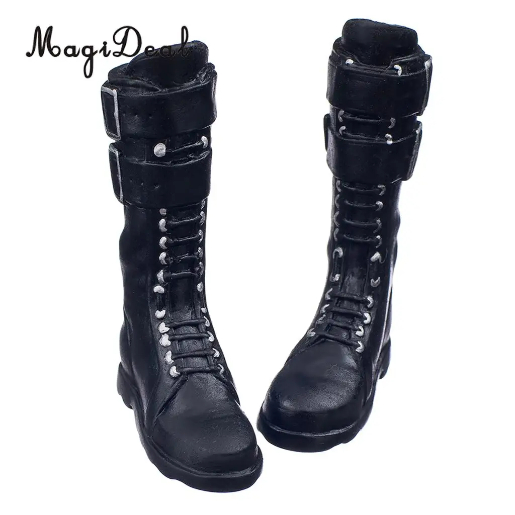 MagiDeal; 1 пара; модные черные 1/6 туфли на резиновой подошве со шнуровкой на шнуровке на плоской подошве с пряжкой; высокие сапоги для детей возрастом от 12 дюймов женской фигуры средства ухода за кожей ребенка куклы Подарки АКС