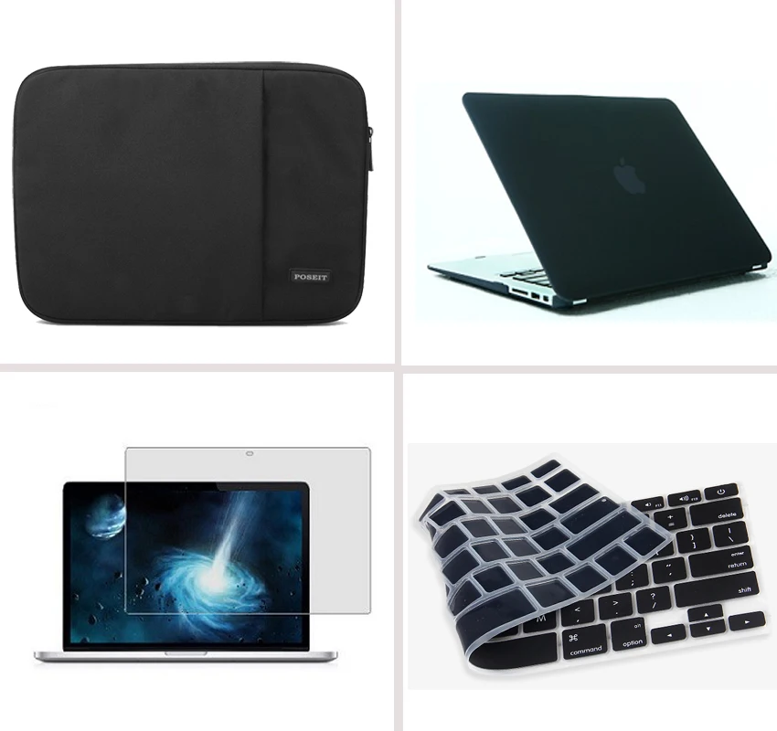POSEIT 4in1 Матовая Жесткий laptop sleeve сумка крышка клавиатуры ЖК-дисплей для Apple Macbook Pro 13 дюймов CD Встроенная память Модель: A1278 - Цвет: black