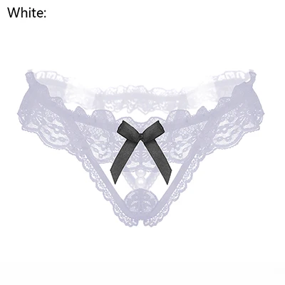 White Новинка, горячее предложение, Дамское сексуальное нижнее белье, Дамское кружевное нижнее белье с бантом, стринги с буквами G, перламутровое Прозрачное нижнее белье, трусы WY2172 - Цвет: White