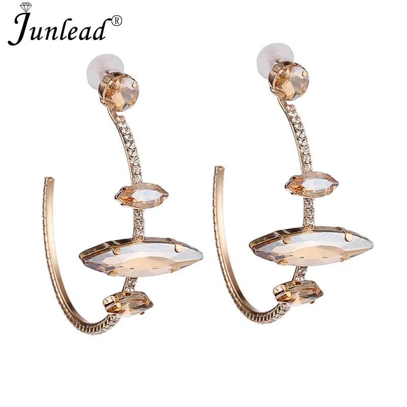 Junlead Горячая роскошь Bijoux Большой Круглый Макси Зеленый Кристалл серьги Бохо