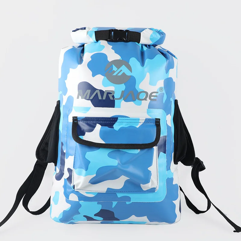 Camo Blue Стиль RollTop водонепроницаемый рюкзак 22L восходящий сухой мешок Герметичный 0,55 мм 500D ПВХ брезент двойной мягкий плечевой ремень - Цвет: Camo Blue