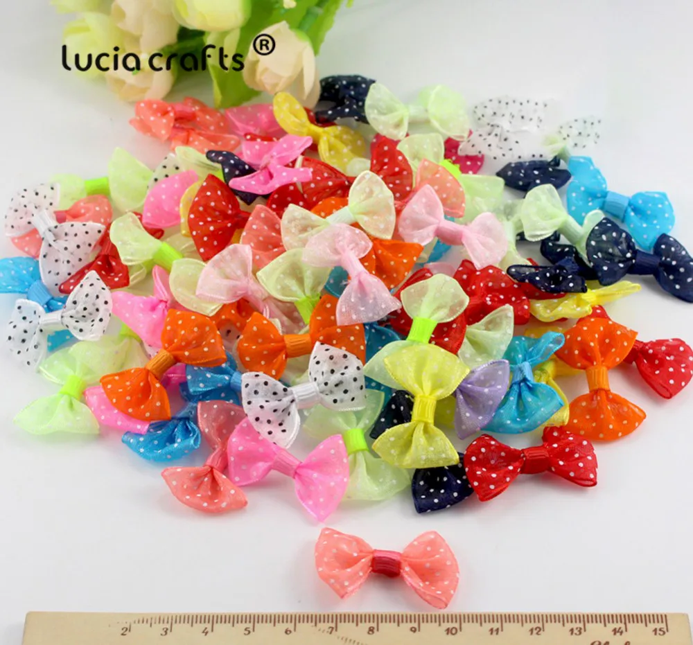 Lucia crafts мульти вариант смешанные цвета горошек банты из органзы Девушки Бутик мини бант для волос Головные уборы DIY ремесло одежды B0807