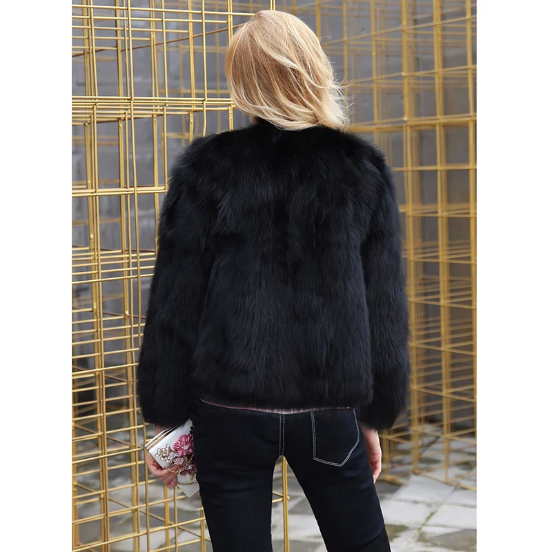 

Women winter faux fox fur coat Short jacket o-neck