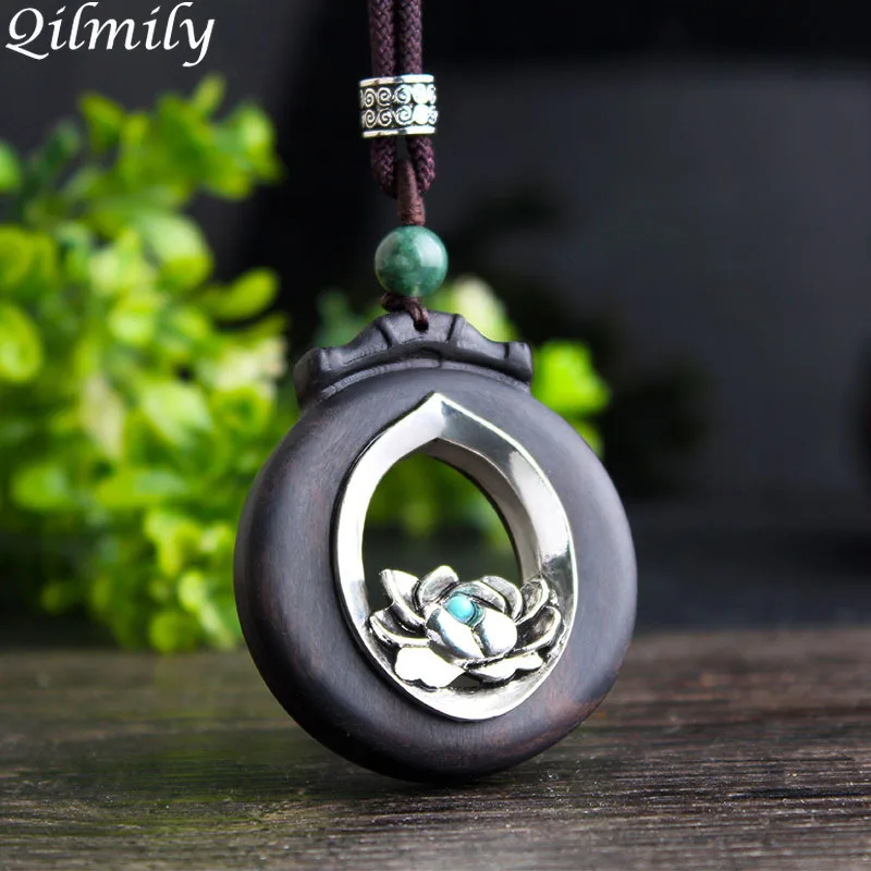 Женское Ожерелье в этническом стиле QilmilyRetro кулон из черного дерева форме