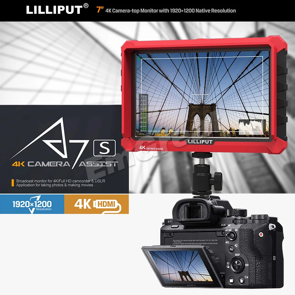 Lilliput A7s 7 дюймов 1920x1200 HD ips экран 500cd/m2 камера полевой монитор 4K HDMI вход выход видео беззеркальная камера DSLR