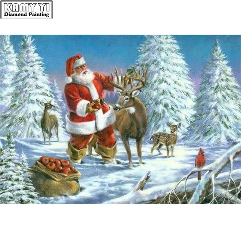 Алмазная 5D картина сделай сам вышивка Санта-Клаус и олень 100% крестиком стразы
