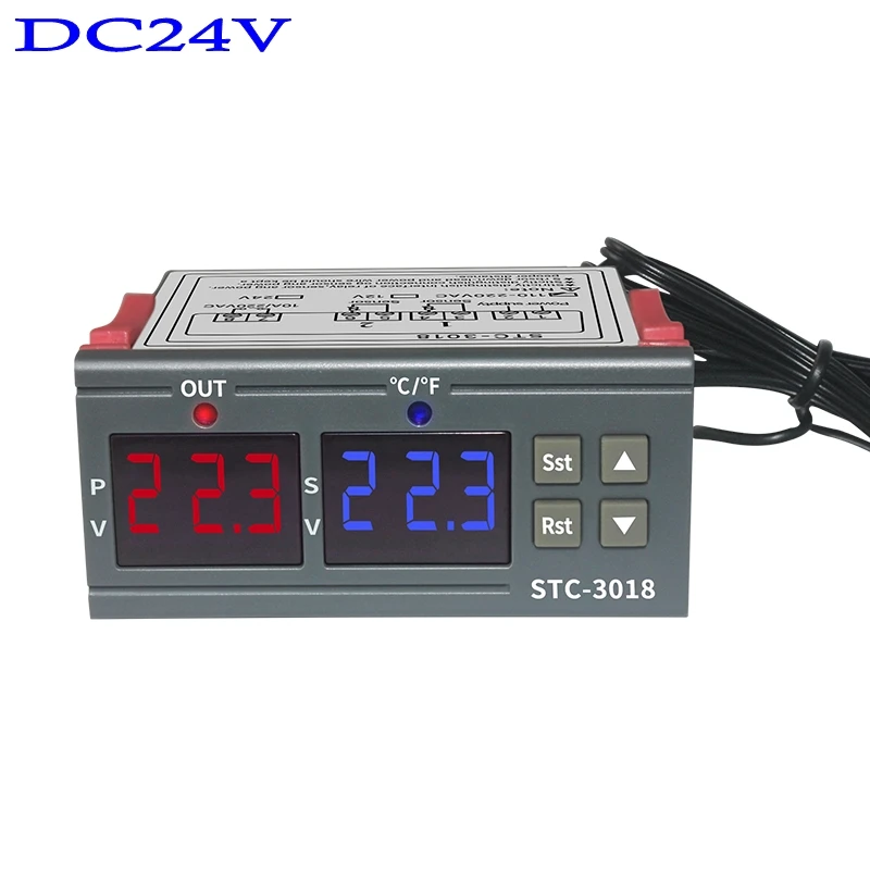 DC24V STC-3018 AC 220V 12V 24V C/F цифровой двойной термометр регулятор температуры термостат инкубатор терморегулятор - Цвет: DC24V