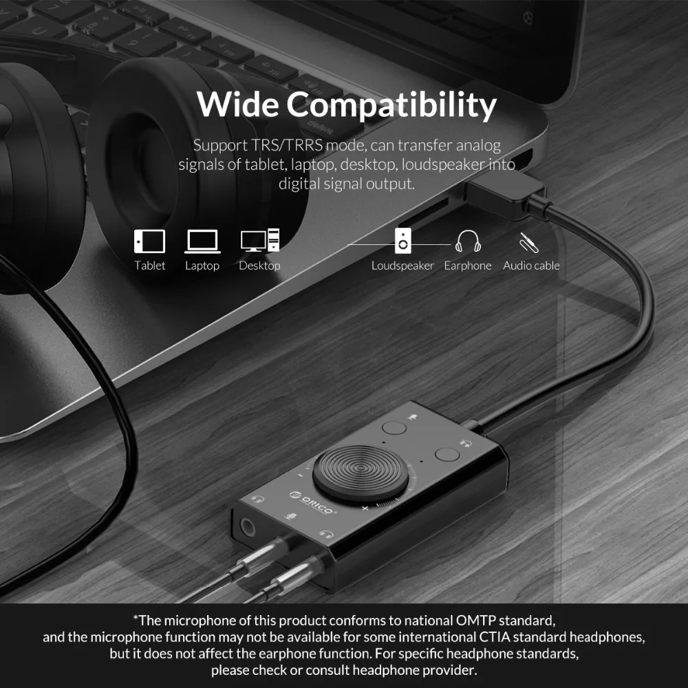 ORICO USB внешняя звуковая карта с двумя портами наушников 3,5 мм выход 3 порта регулятор с микрофонным переключателем для Windows Mac