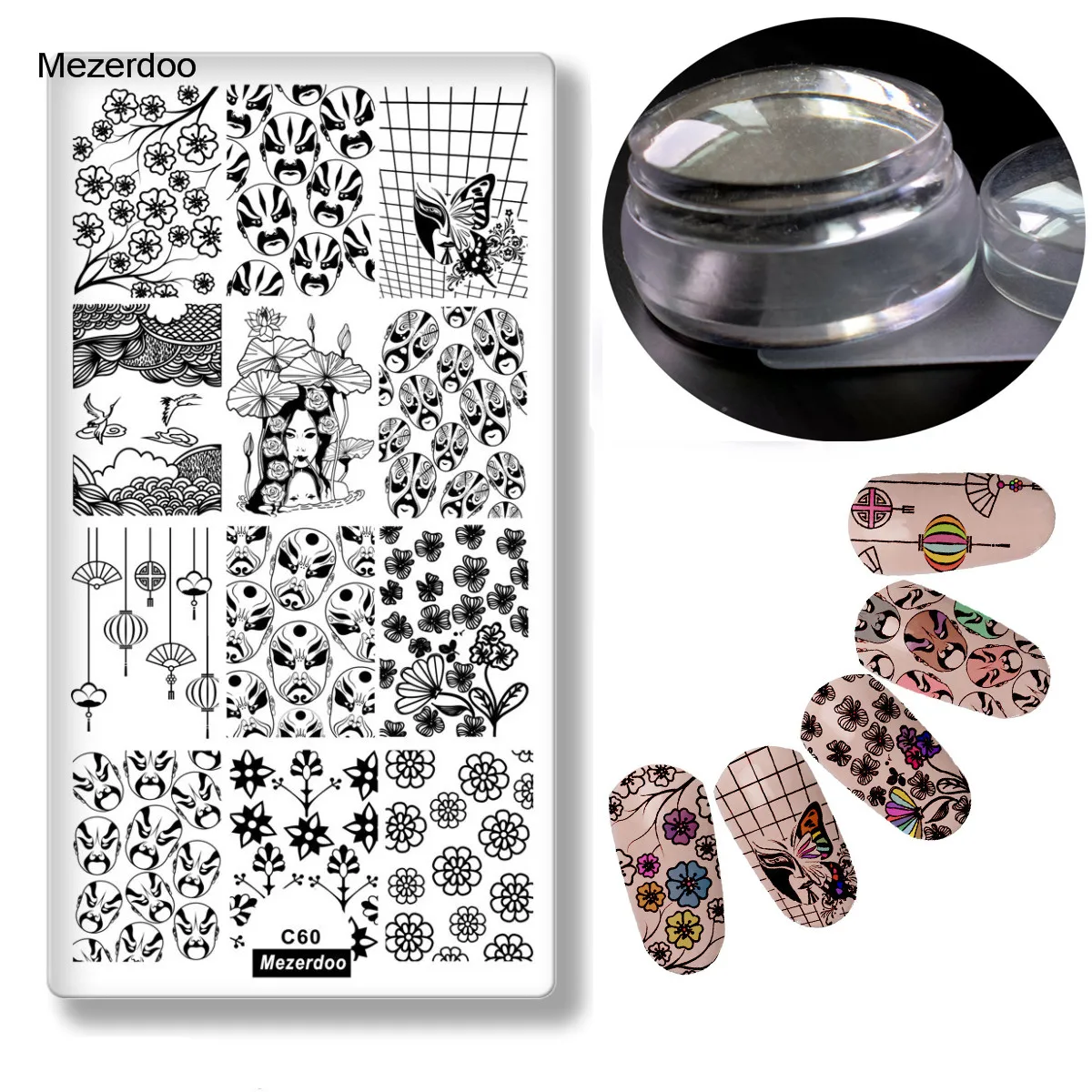 MC60 Stamper sets Набор стемперов для ногтей, желе, набор для тиснения, различные дизайнерские штампы для ногтей, изображения, металлические шаблоны, 3D художественное оформление ногтей, стемпер - Цвет: MC60 Stamper sets