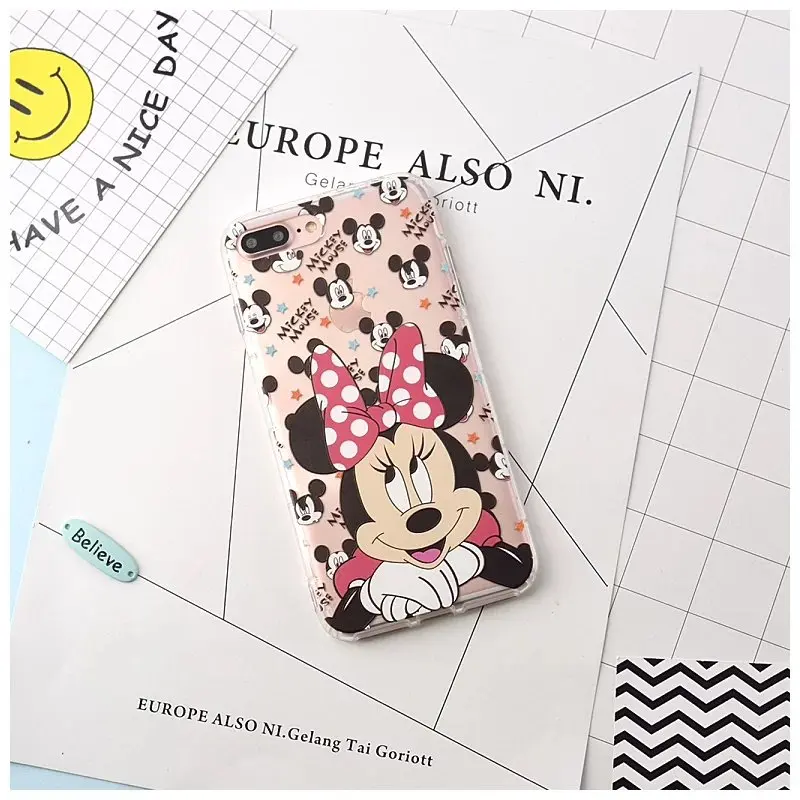 New cute cartoon mickey mime silicone transparent TPU case Covers For iphone 6 s 6plus 6splus 7 7plus free shopping |