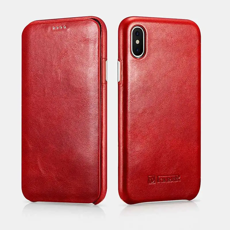 Icarer для IPhone X Case из натуральной кожи кошелек чехол для iPhone X XS Apple изогнутый край флип чехол-книжка Магнитный защитный чехол - Цвет: Red