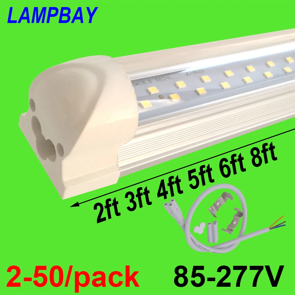 2-50/pack Double Row LED Tube Lights 2ft 3ft 4ft 5ft 6ft 8ft Super Bright Twin Bar Lamp T8 Integrated Bulb Fixture with fittings
