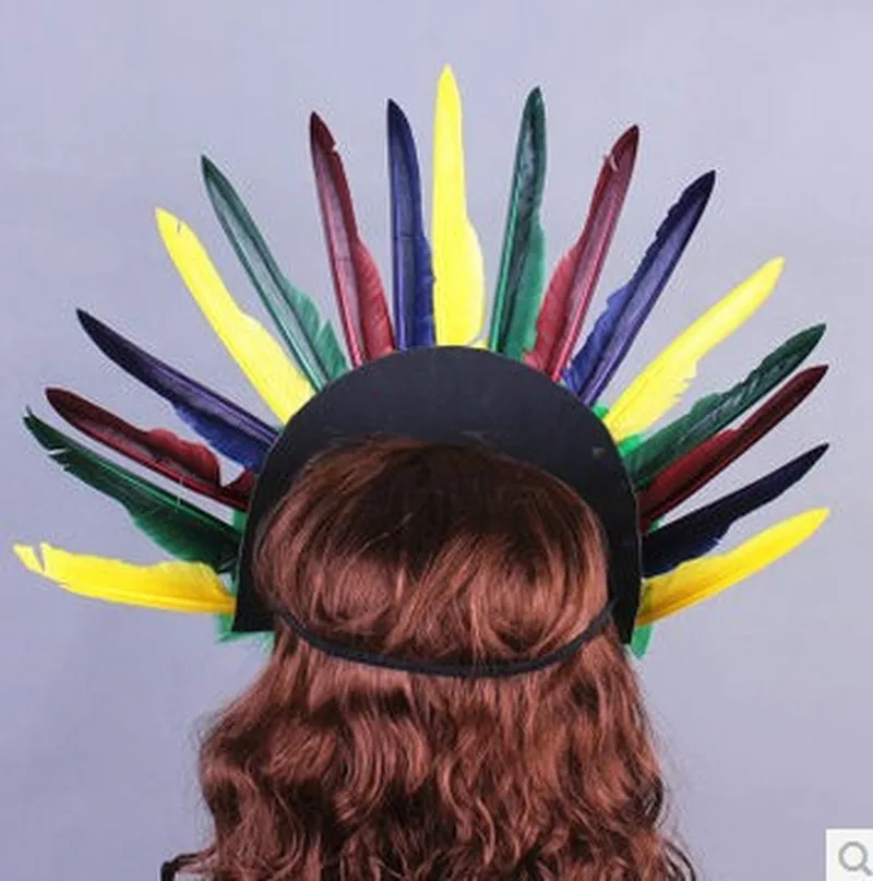 2018 Halloween Carnival Colorful Feather Headband Headwear Cosplay Hat Dance Performance Costume Props | Тематическая одежда и