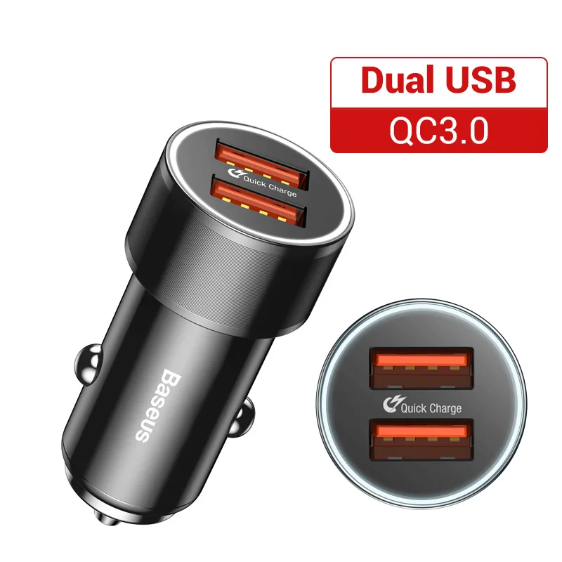 Black Dual USB Baseus 36 Вт двойной USB Quick Charge QC 3,0 Автомобильное зарядное устройство для iPhone usb type-C PD быстрое зарядное устройство для мобильного телефона быстрое зарядное устройство автомобильное зарядное устройство - Тип штекера: Black Dual USB