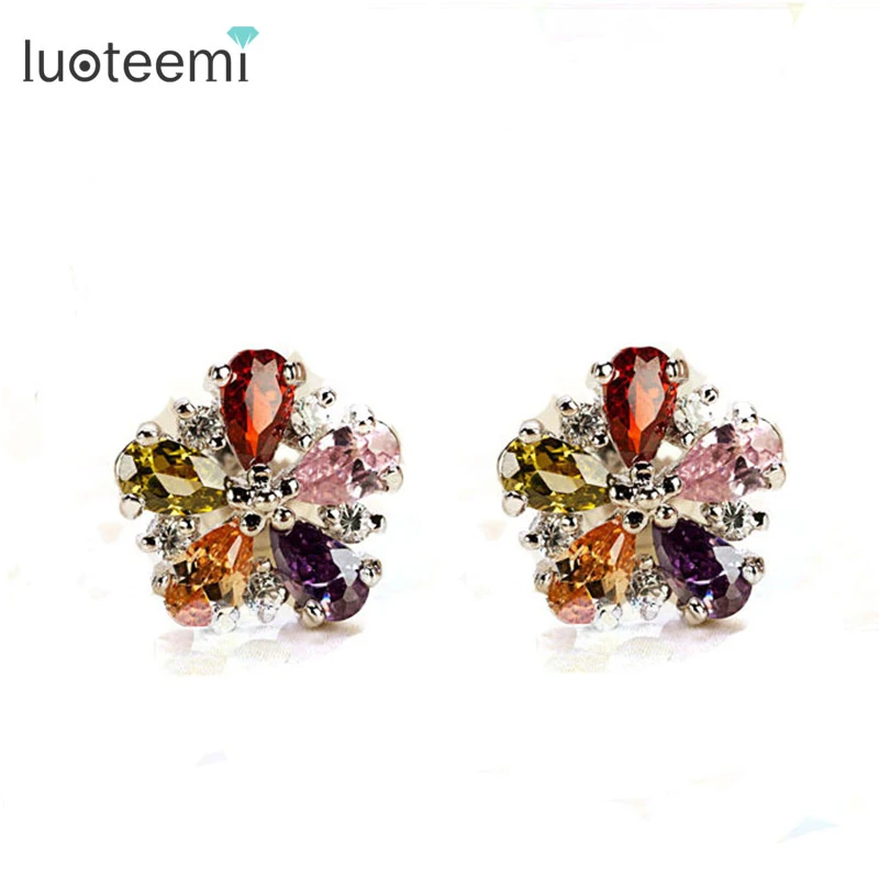 Luoteemi AAA + мульти Цвет Циркон Шарм секрет аромат цветок Серьги гвоздики женские