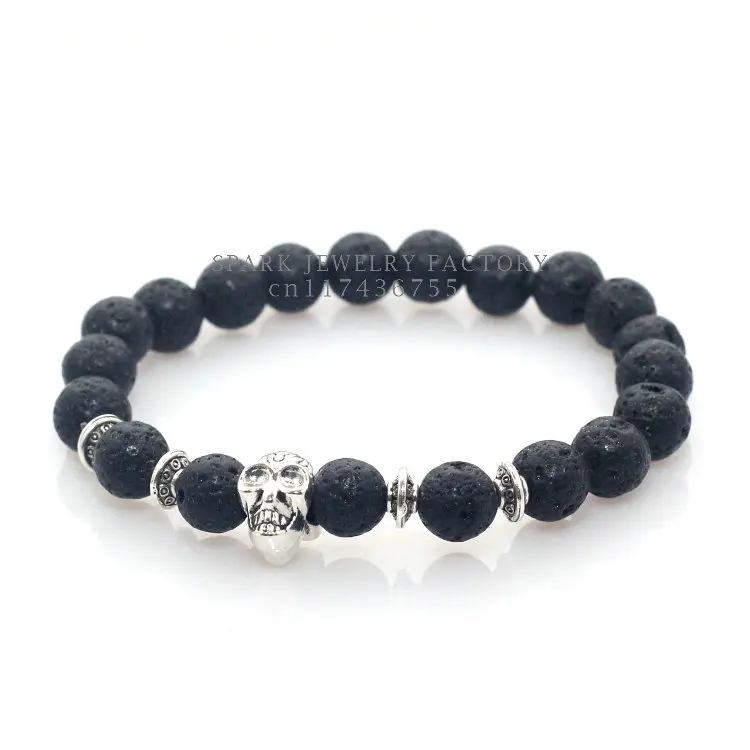 2015 Новый Модный браслет с натуральными камнями и черепом из лавового камня