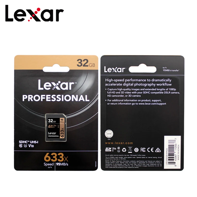 Lexar 95 МБ/с./с 128 ГБ sd-карта для камеры оригинальная флеш-карта класс 10 32 16 tarjeta SD 64