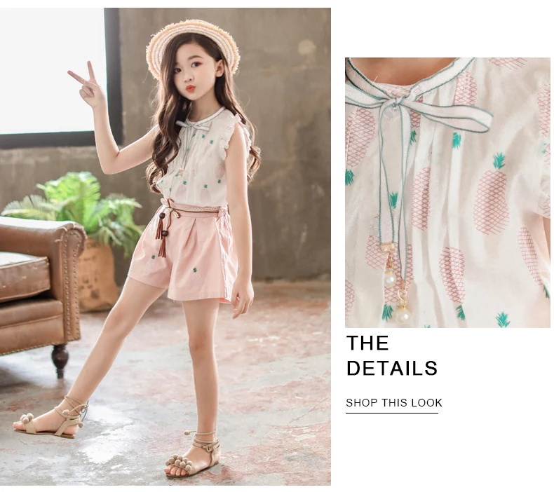 Children Girls Vest Pullover Blouse and Shorts Summer Clothing Sets Pink Green Korean Style 2-8Y kids clothes Baby Toddler Set