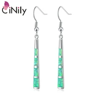 cinily natural green square fire opal stone dangle drop earrings silver plated bohemia boho summer jewelry gift woman girl