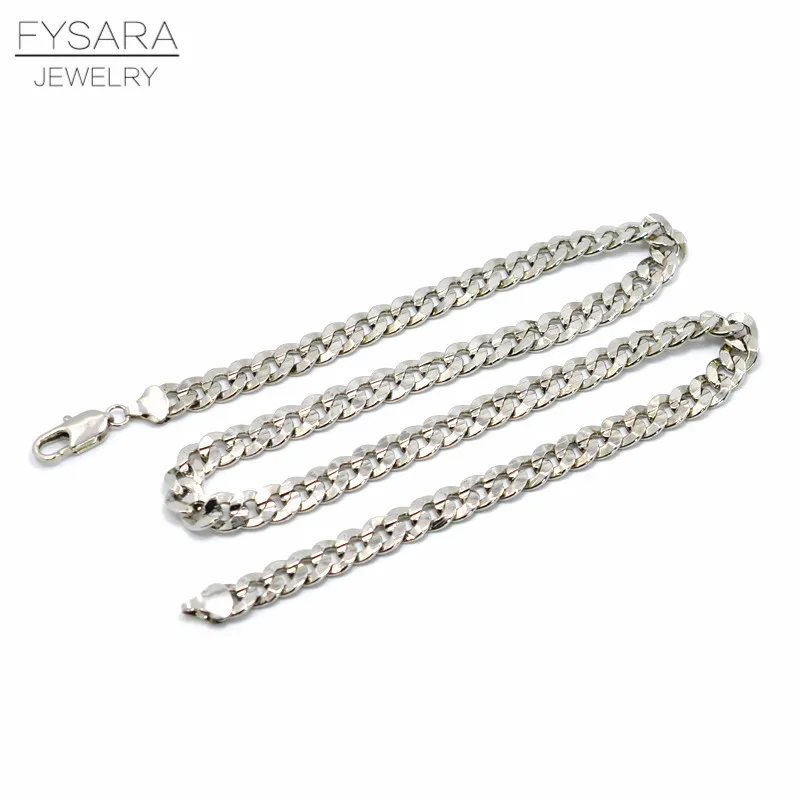 FYSARA Silver Color Figaro Necklace Cuban Curb Flat Link Chain Long Men Jewelry Rock Chunky Heavy Collars | Украшения и