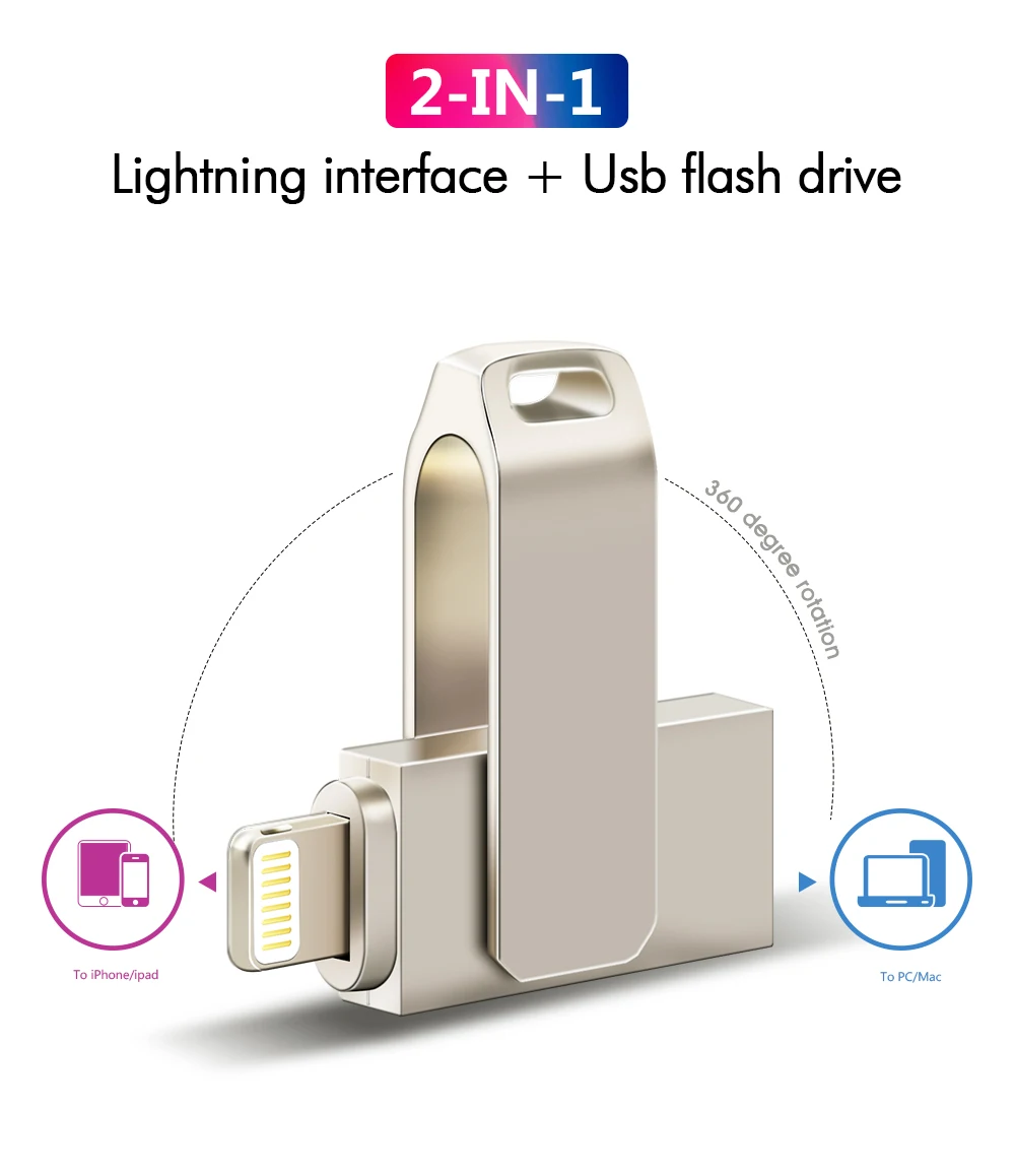 OTG USB флеш-накопитель для iPhone 128 ГБ флеш-накопитель 32 ГБ высокоскоростной 64 ГБ флеш-накопитель с кольцом для ключей