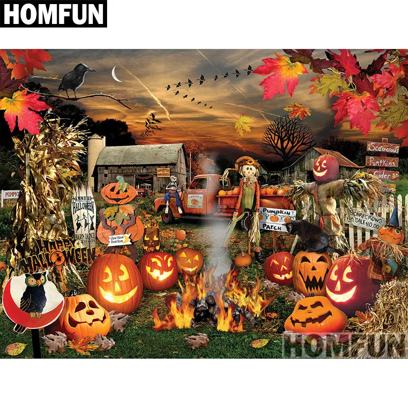 Алмазная живопись HOMFUN фонарь на Хэллоуин алмазная вышивка с