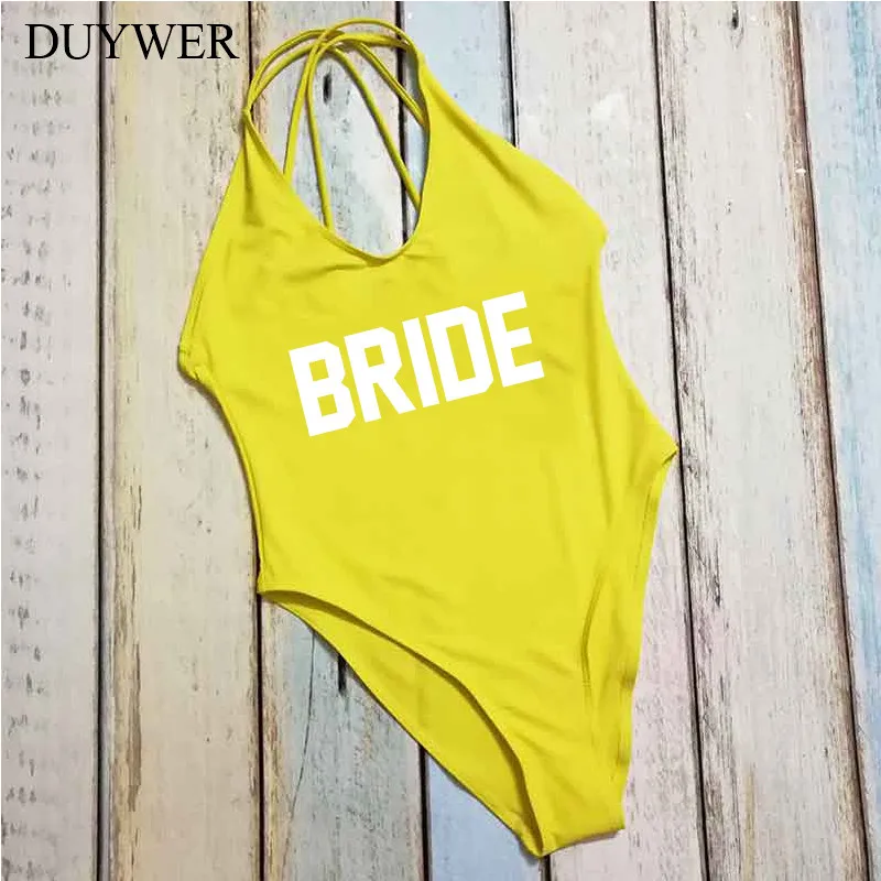 Красный Одна деталь купальник BRIDE SQUAD с принтом букв купальники бикини высокой
