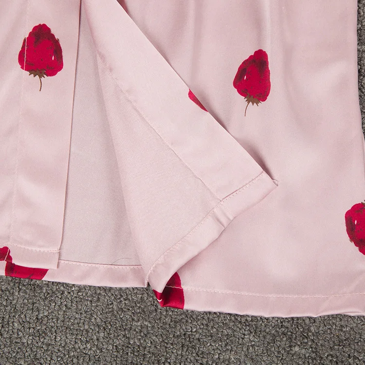 

4 Pieces Ladies Sexy Silk Satin Robe & Gown & Pajama Set Strawberry Cute Sleepwear Set Summer Nightwear Set For Women