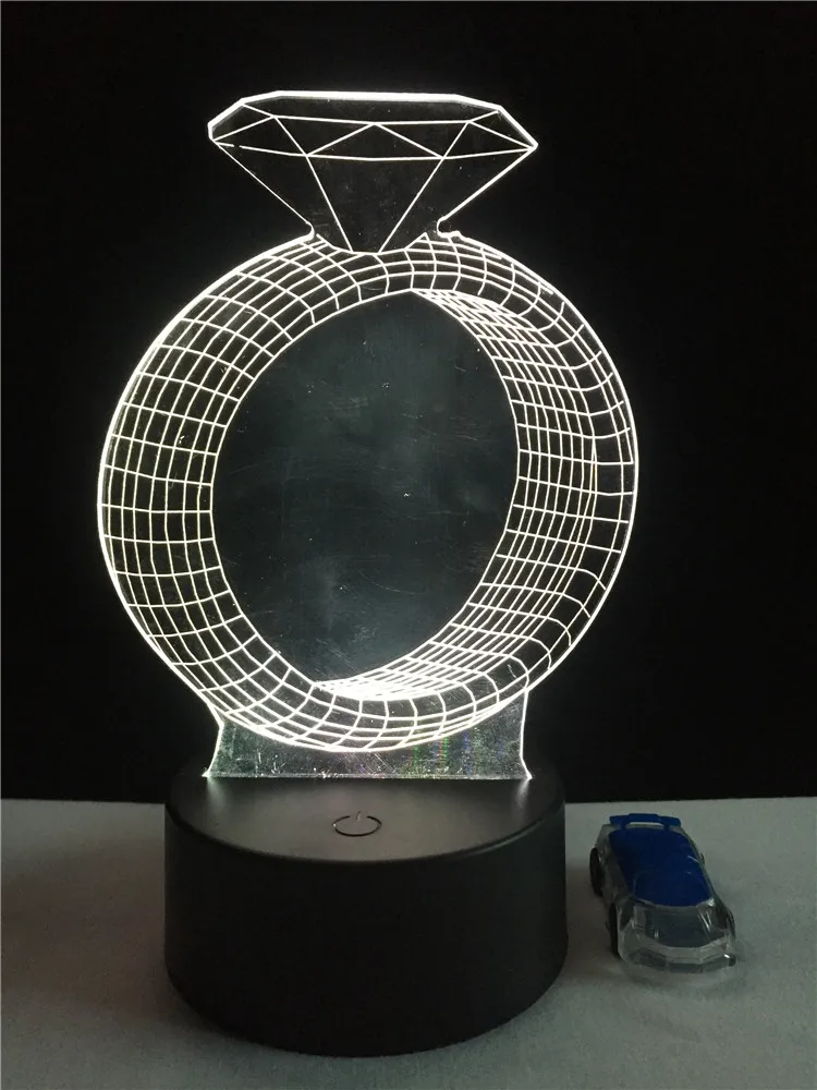 Ромбовидное кольцо форма 3D иллюзия ночник USB RGB цвета Изменение сенсорный стол