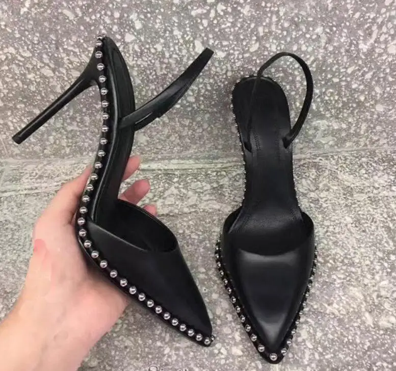 

Hot Rome Fashion Sexy Black Split Leather Pointed Toe Shoes Slip-On Thin Heels Women Pumps Formal Business Wedding Shoes
