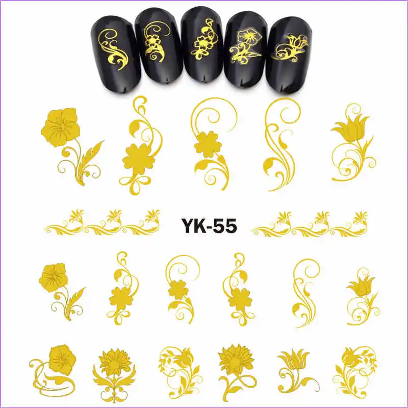 YK055 GOLD UPRETTEGO Золотые/серебряные Водные Наклейки металлические наклейки для ногтей цветы винтажные вихревые Цветочные абстрактные STRAMONIUM Лаванда YK55-60 - Цвет: YK055 GOLD