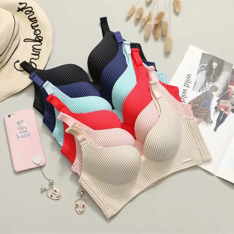 New Wire Free Sexy Push Up Bra One-piece Seamless Striped Underwear Comfortable Cup Wide Straps Lingerie Women Bra Top