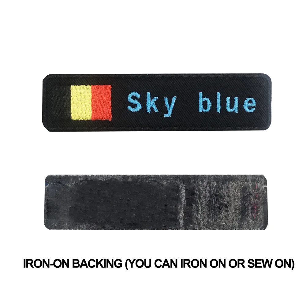 sky blue iron on Пользовательские флаг Бельгия имя патчи персонализированные железные на крючок подложки - Цвет: sky blue iron on