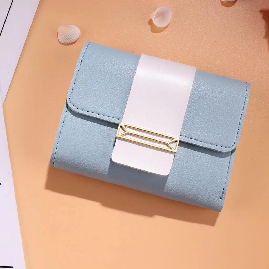 Light blue Для женщин короткий стиль для отдыха контрастного цвета небольшой свежий Кошелек для монет держатель для карт сумка#418 - Цвет: Light blue