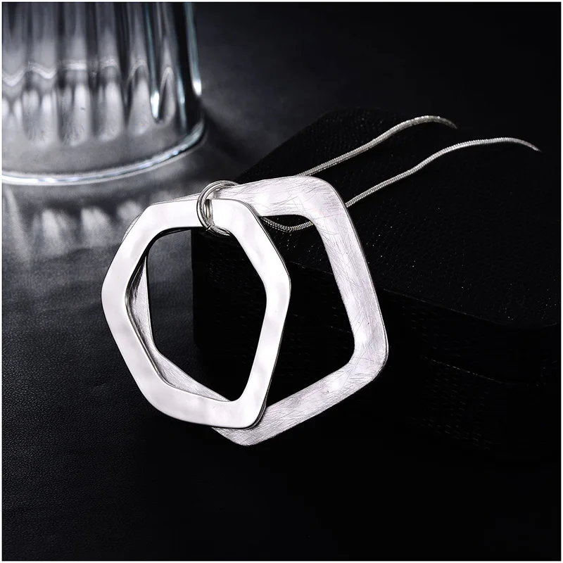 Shineland Punk Unisex Big Chunky Necklace Alloy Chain Silver Color Geometric Hollow Pendant Statement Bijoux for Women Men Gift | Украшения