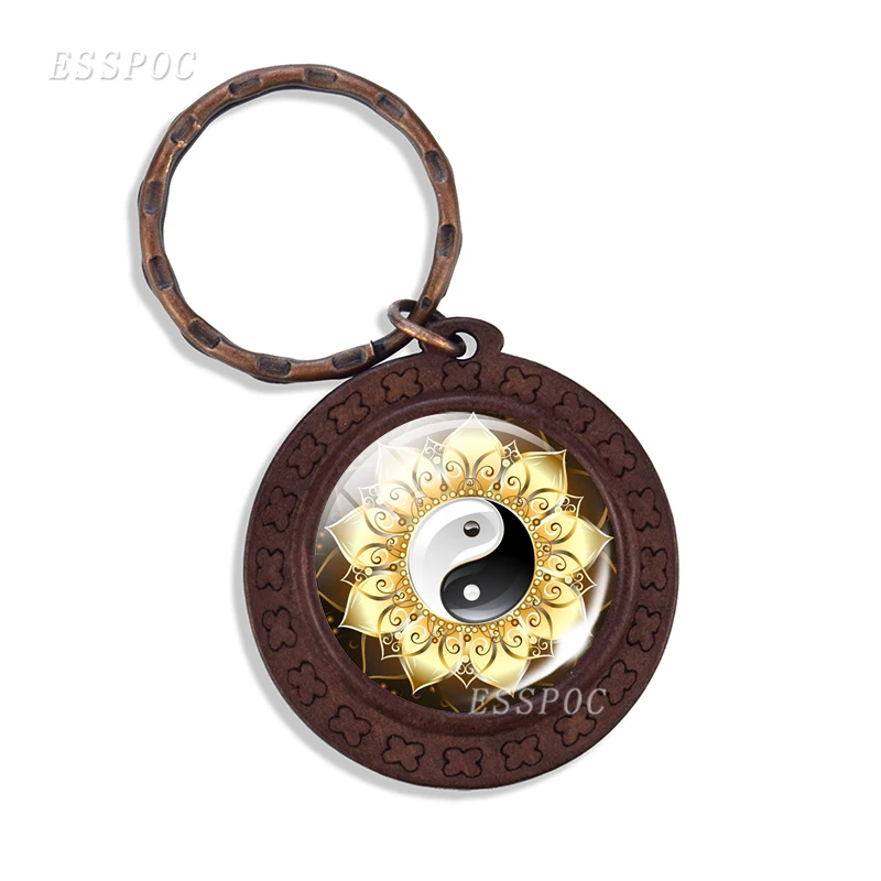 Инь Янь дерево стекло кабошон подвеска брелок деревянный Китайский классический
