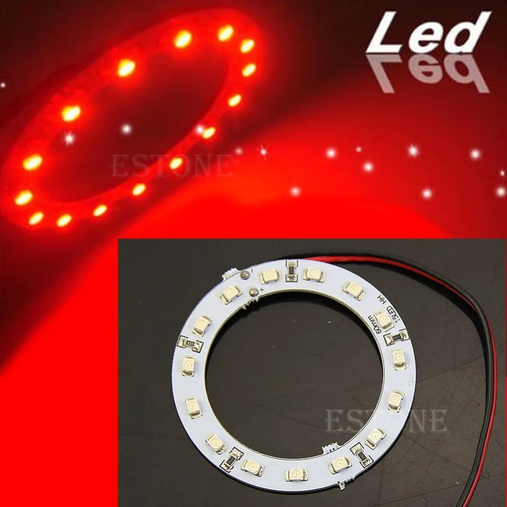 2x ярко-красный 60 мм ангельские глазки 15 SMD LED кольцо Автомобильный свет DC 12V |