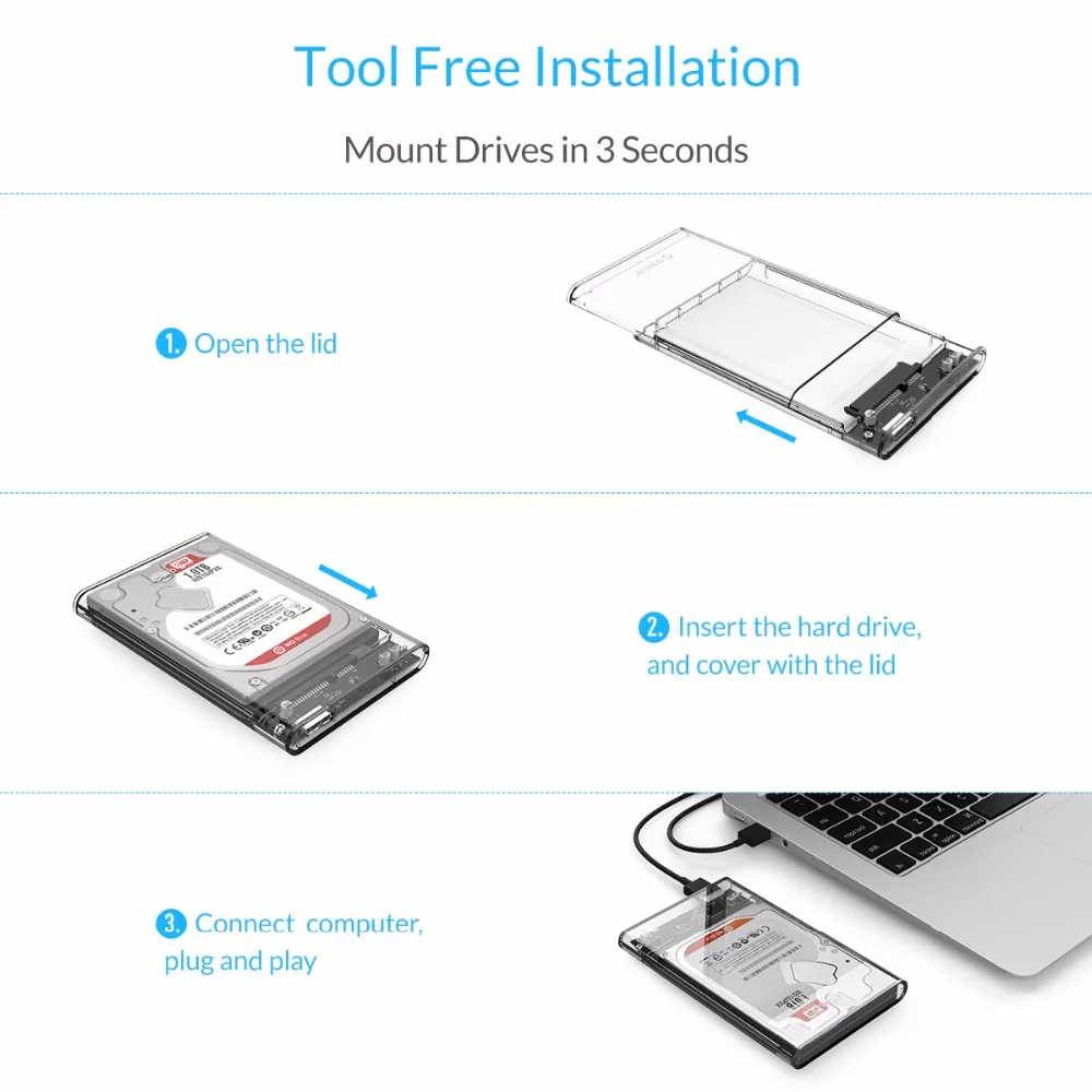 Прозрачный корпус для жесткого диска ORICO 2139U3 2 5 дюйма USB3.0 поддержка UASP протокол |