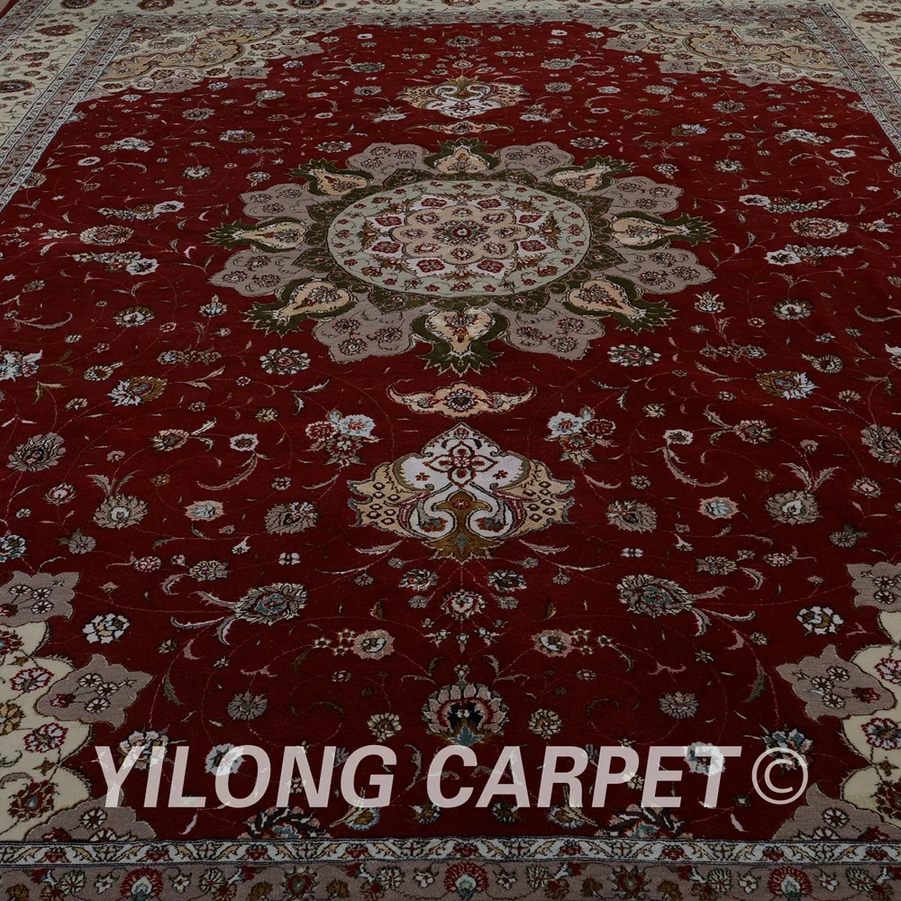Goede Yilong 10'x14' Handgemaakte Rode En Beige Wol Karpetten Prachtige Moderne Wol Zijde Tapijt (1506)
