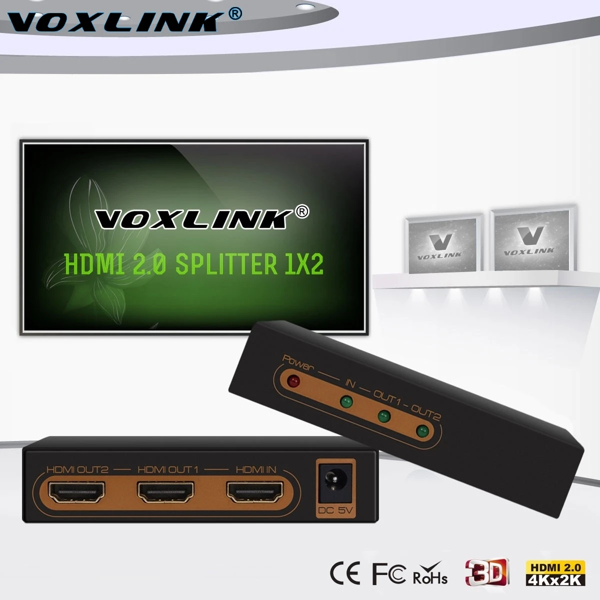Voxlink HDMI 2.0 Splitter 1x2 1080 P 4 К x 2 К/60 Гц Switcher 1 в из Поддержка hdcp2.2 3D для ПК DVD stb|splitter 1x2|hdmi