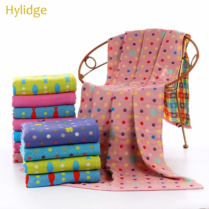 

Hylidge Three-layer Gauze Cotton Bath Towel Cute Cartoon Children Kids Blanket Absorbent Soft Cotton Bathing Towels 70*140CM