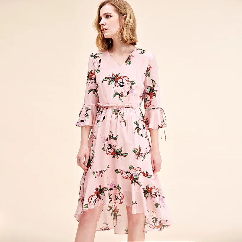 New 100% Silk Dresses Summer Dresses Long And Irregular Silk Dresses In European And American Women's Fashion