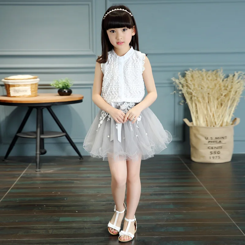 Новое поступление летние детские комплекты для маленьких девочек кружевной топ